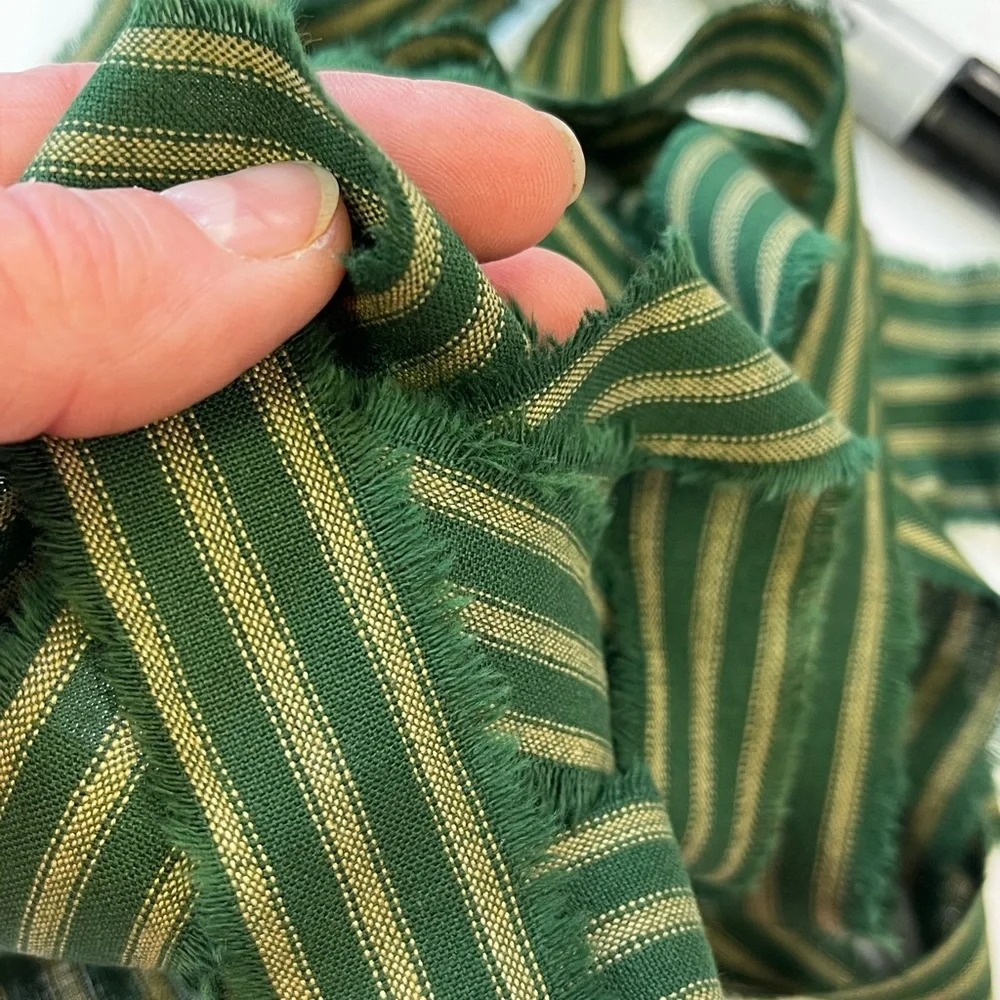 New item 4 Yard Fabric Ribbon Strip 1-1/4” wide HOMESPUN green stripe Christmas